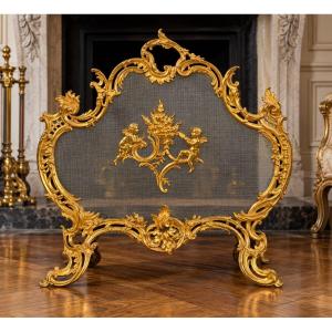 PARE FEU EN BRONZE DORÉ DE STYLE LOUIS XV – EPOQUE NAPOLEON III CIRCA 1880