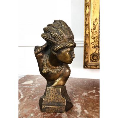 Mascot Automobile In Bronze "head Of Indian" Years 30 Of 19 Cm Of High