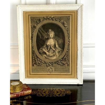 Engraving And Frame 18th Louis XVI Period "hony Soit Qui Mal Y Pense"