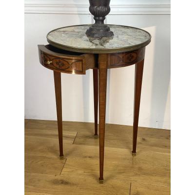 Pedestal In Marquetry Top Marble Louis XVI Style Napoleon III Period