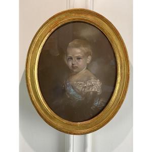 19th Century Oval Pastel Under Glass "portrait Of A Little Girl" With Signature