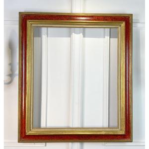 Cadre Ancien Du XXe En Bois DorÉ / Rouge Et Noir Pour Peinture 64 Cm X 56 Cm