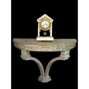1/2 Moon Console In Carved / Painted Wood From The Nineteenth Louis XVI Style Wood Tray