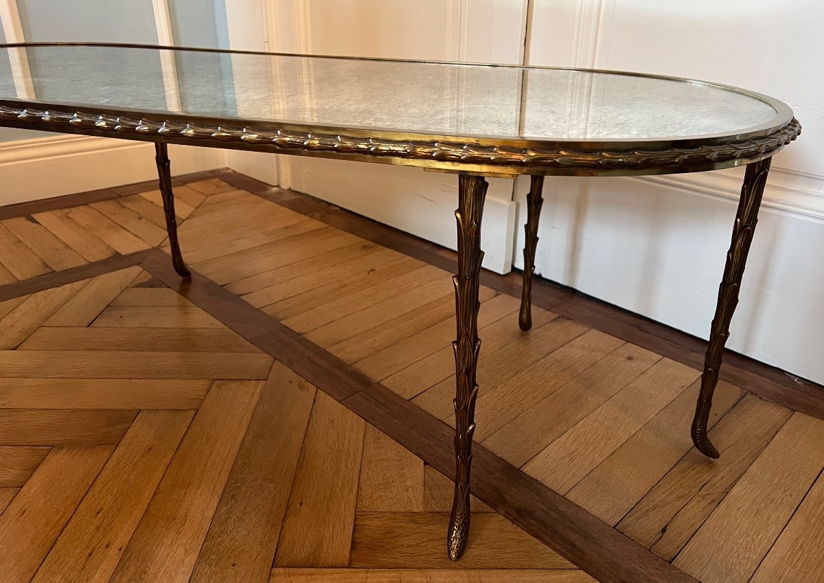 Gilt Bronze Coffee Table With Palm Tree Decor —attributed To Maison Charles-photo-2