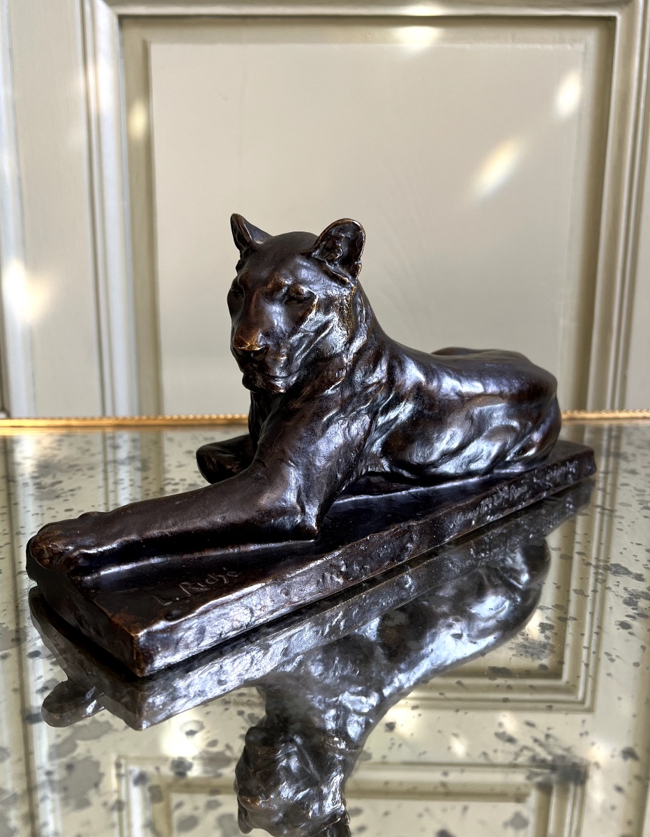 Louis Riché, Bronze Animalier Reclining Lioness, Lost Wax Cast By Susse Frères-photo-3