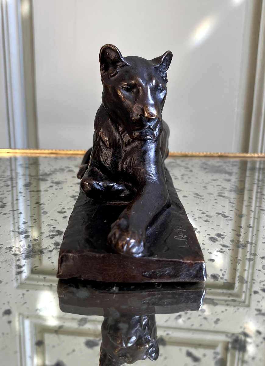 Louis Riché, Bronze Animalier Reclining Lioness, Lost Wax Cast By Susse Frères-photo-4
