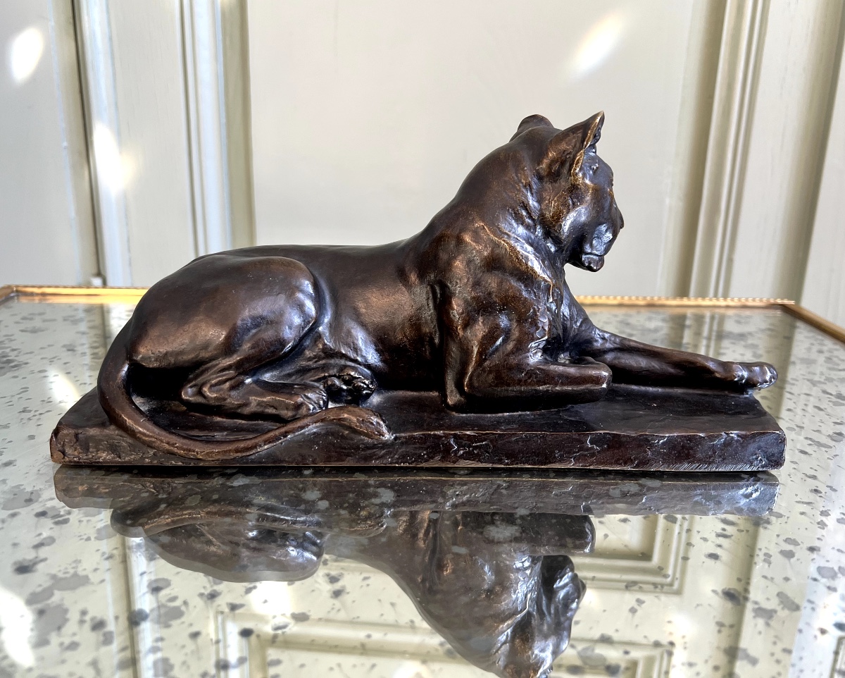 Louis Riché, Bronze Animalier Reclining Lioness, Lost Wax Cast By Susse Frères-photo-2