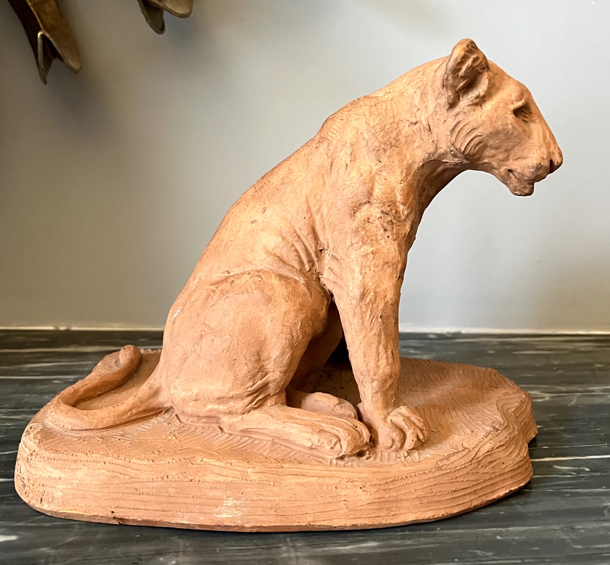 Roger Godchaux, Sitting Lion Cub, Animalier Sculpture In Terracotta By Susse Frères.-photo-4