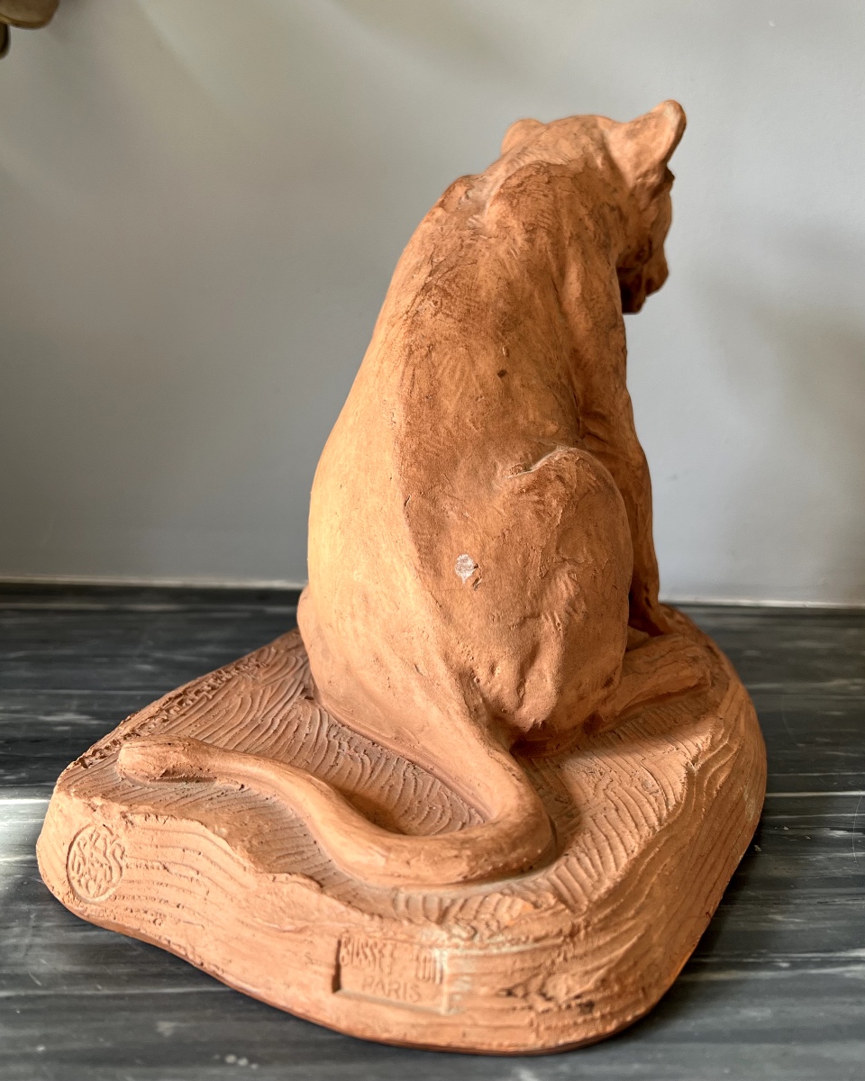 Roger Godchaux, Sitting Lion Cub, Animalier Sculpture In Terracotta By Susse Frères.-photo-1