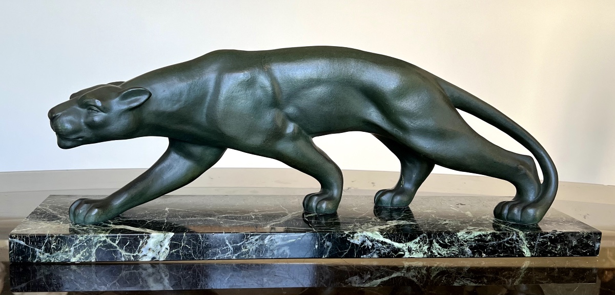«secondo», Art Deco Bronze Sculpture Of A Panther-photo-2