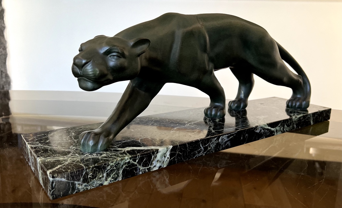 «secondo», Art Deco Bronze Sculpture Of A Panther-photo-3