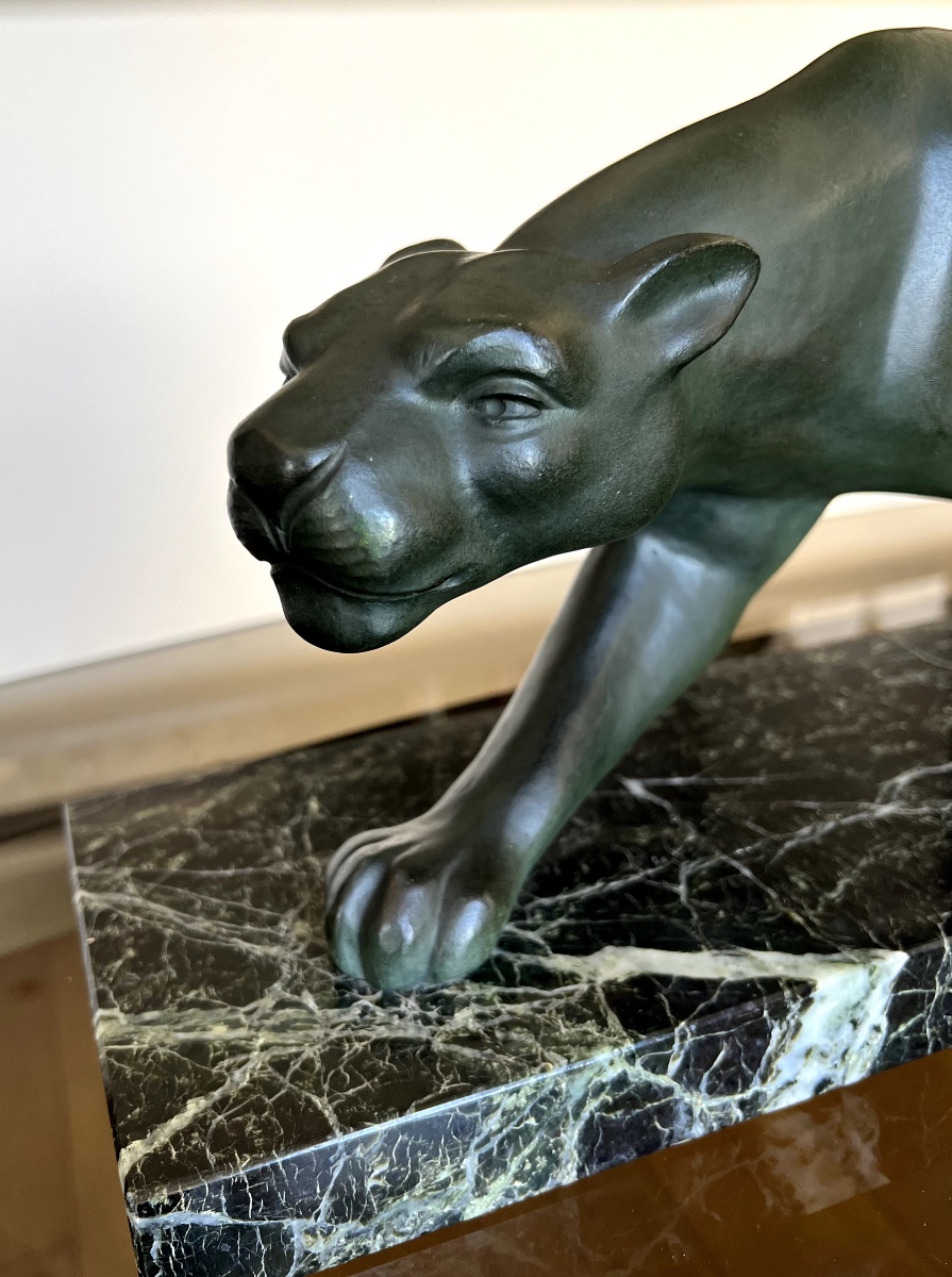 «secondo», Art Deco Bronze Sculpture Of A Panther-photo-4