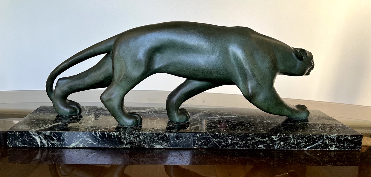 «secondo», Art Deco Bronze Sculpture Of A Panther-photo-2