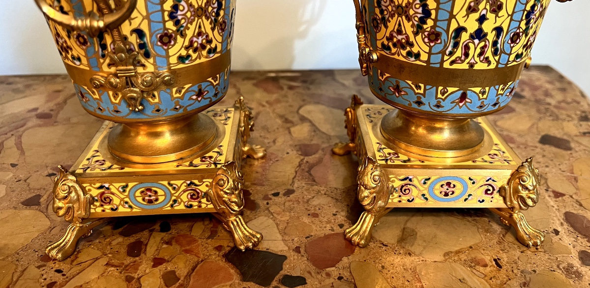 Pair Of Orientalist Gilt Bronze And Cloisonné Jardinieres – Attributed To Sevin & Barbedienne-photo-4