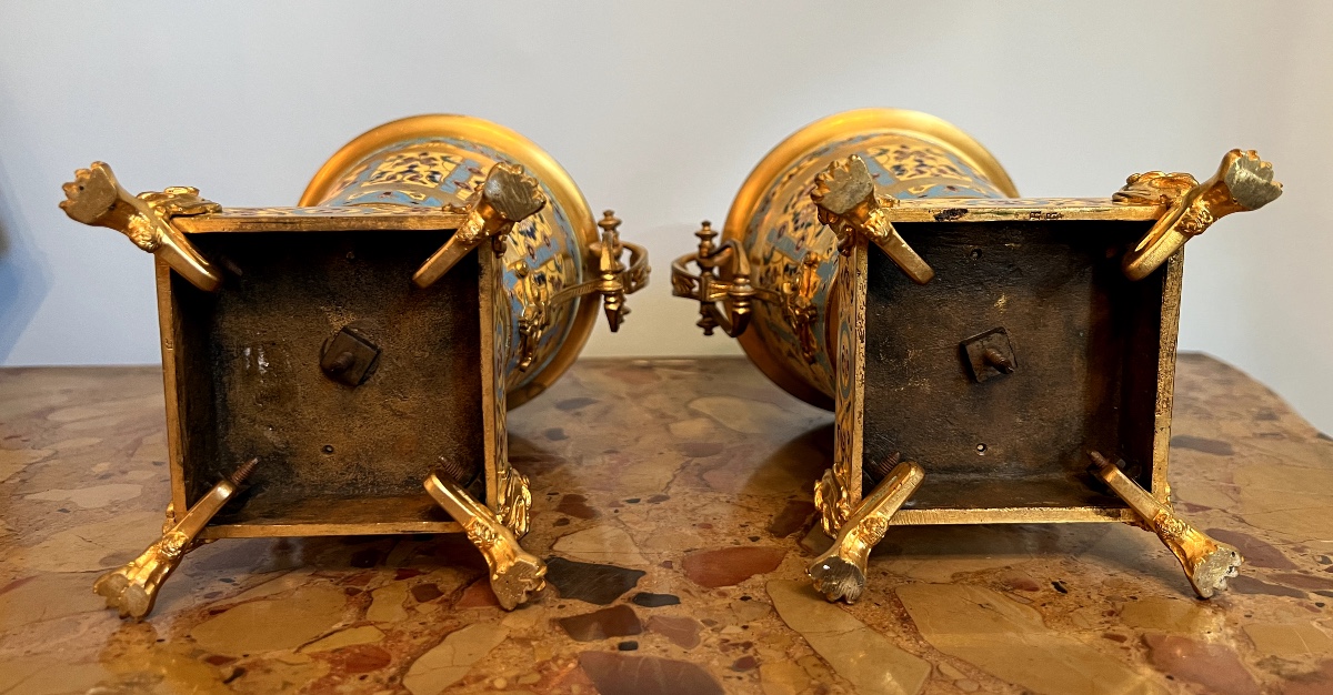 Pair Of Orientalist Gilt Bronze And Cloisonné Jardinieres – Attributed To Sevin & Barbedienne-photo-4