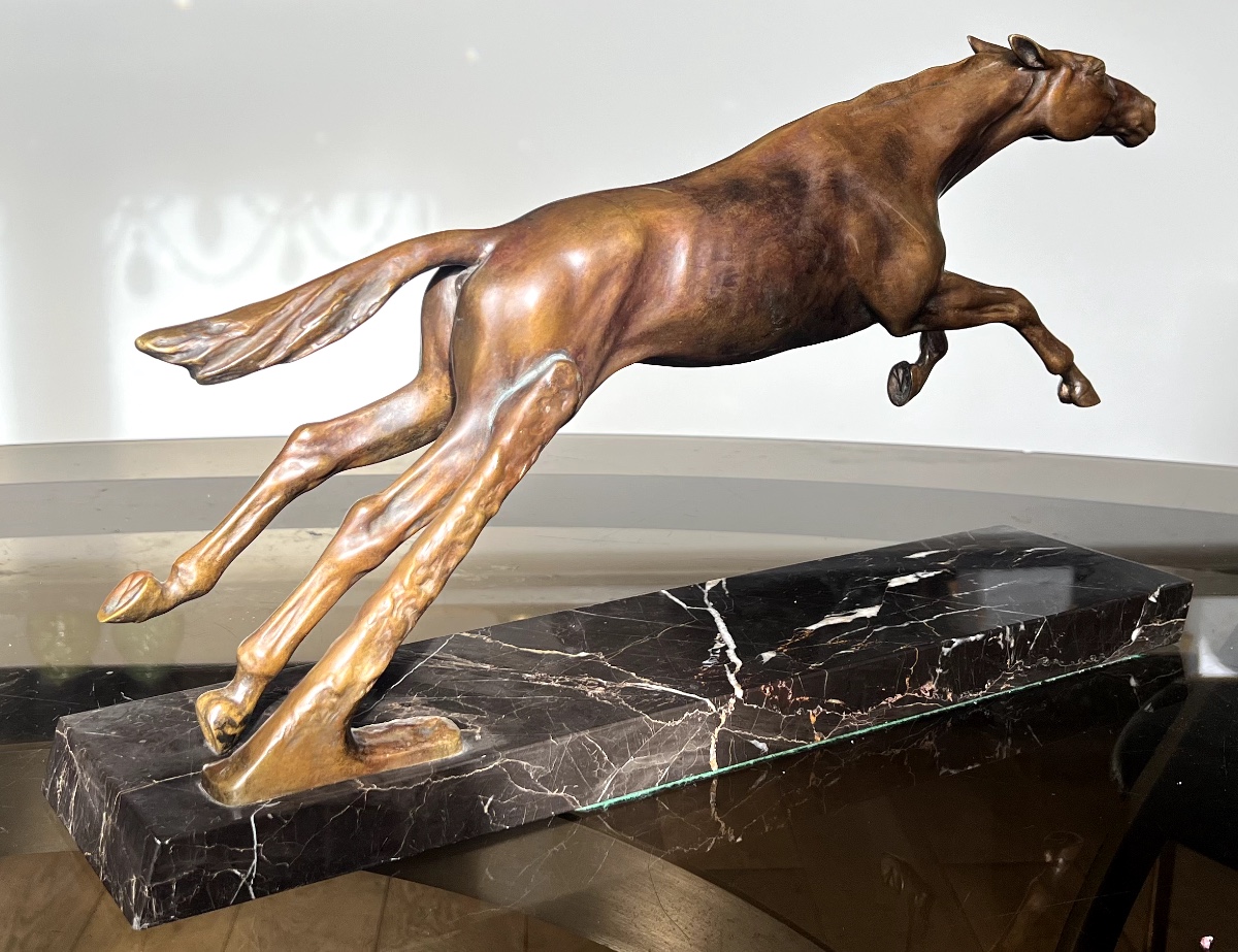 Max Le Verrier, Art Deco Bronze Of A Galloping Horse, Ca. 1925-photo-4