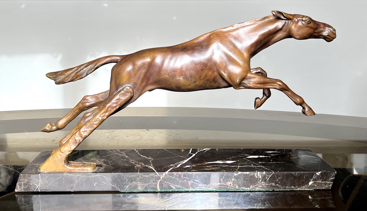 Max Le Verrier, Art Deco Bronze Of A Galloping Horse, Ca. 1925-photo-1