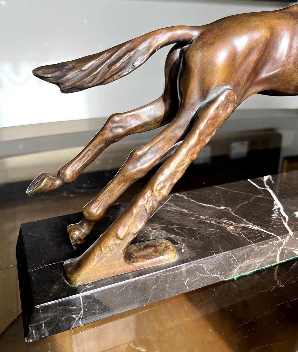 Max Le Verrier, Art Deco Bronze Of A Galloping Horse, Ca. 1925-photo-3