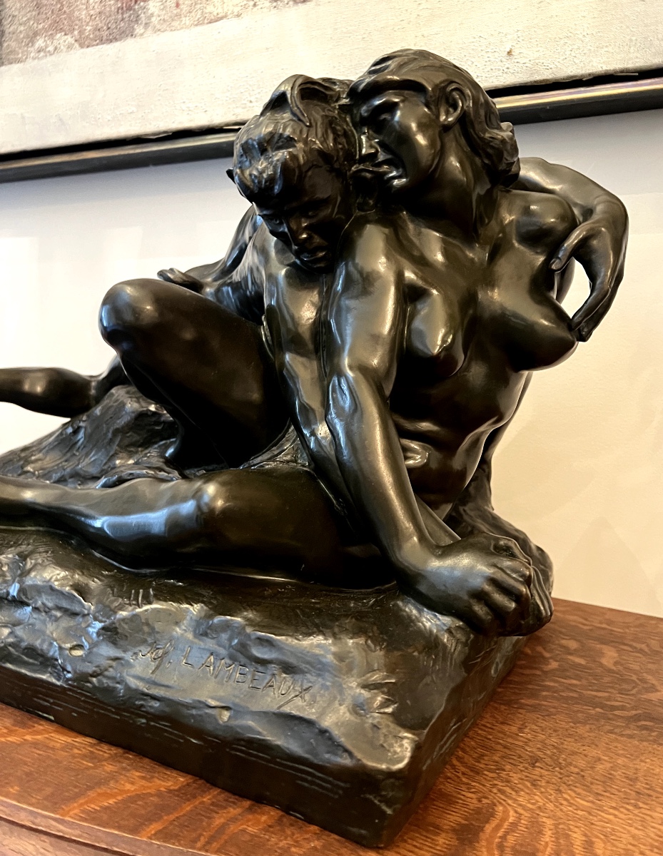 Jef Lambeaux, Le Faune Mordue, Large Mythological Bronze-photo-2