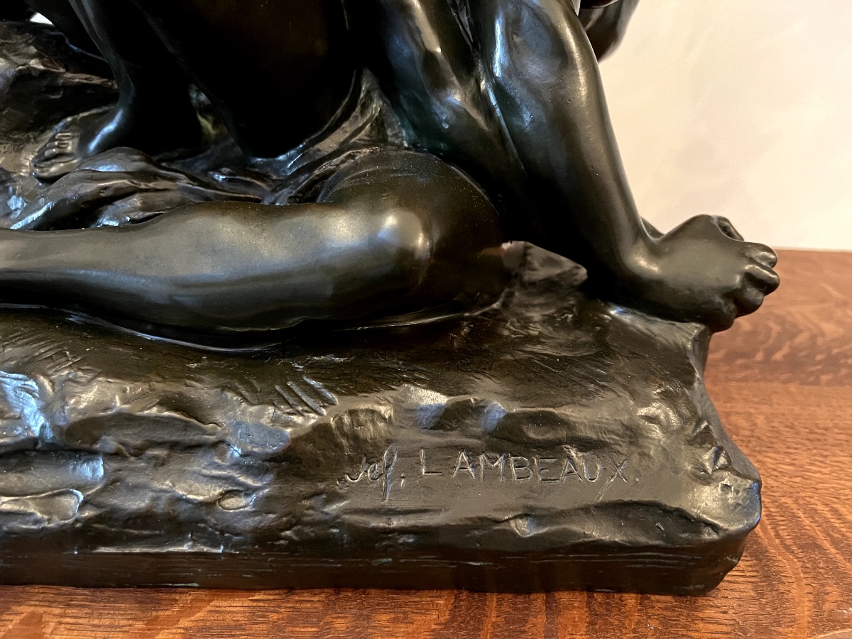 Jef Lambeaux, Le Faune Mordue, Large Mythological Bronze-photo-5