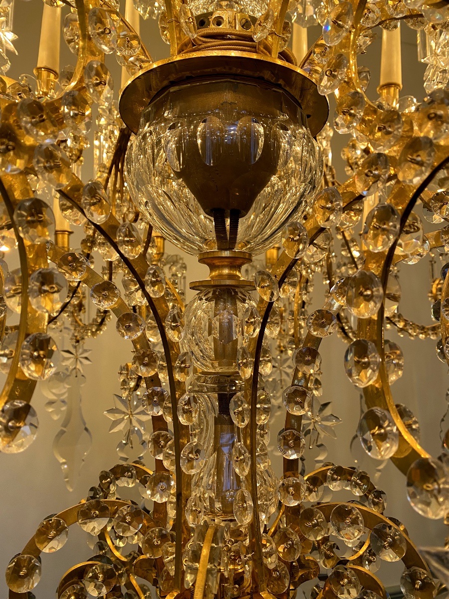 Lobmeyr, Large Gilt Bronze And Crystal Chandelier, Napoleon III Period-photo-1