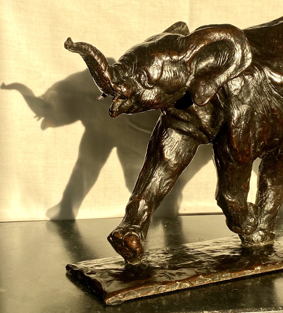 Albéric Collin, Young African Baby Elephant Running, Ca. 1920. Bronze Animalier-photo-2