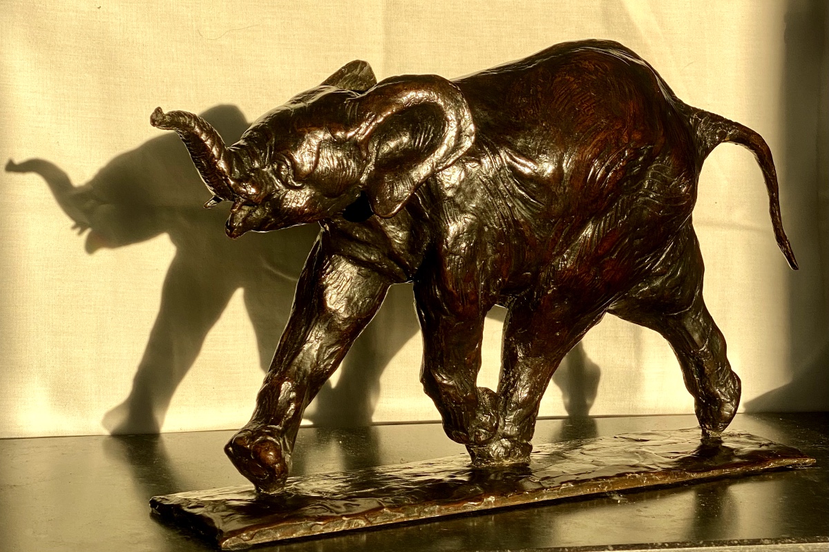 Albéric Collin, Young African Baby Elephant Running, Ca. 1920. Bronze Animalier-photo-5