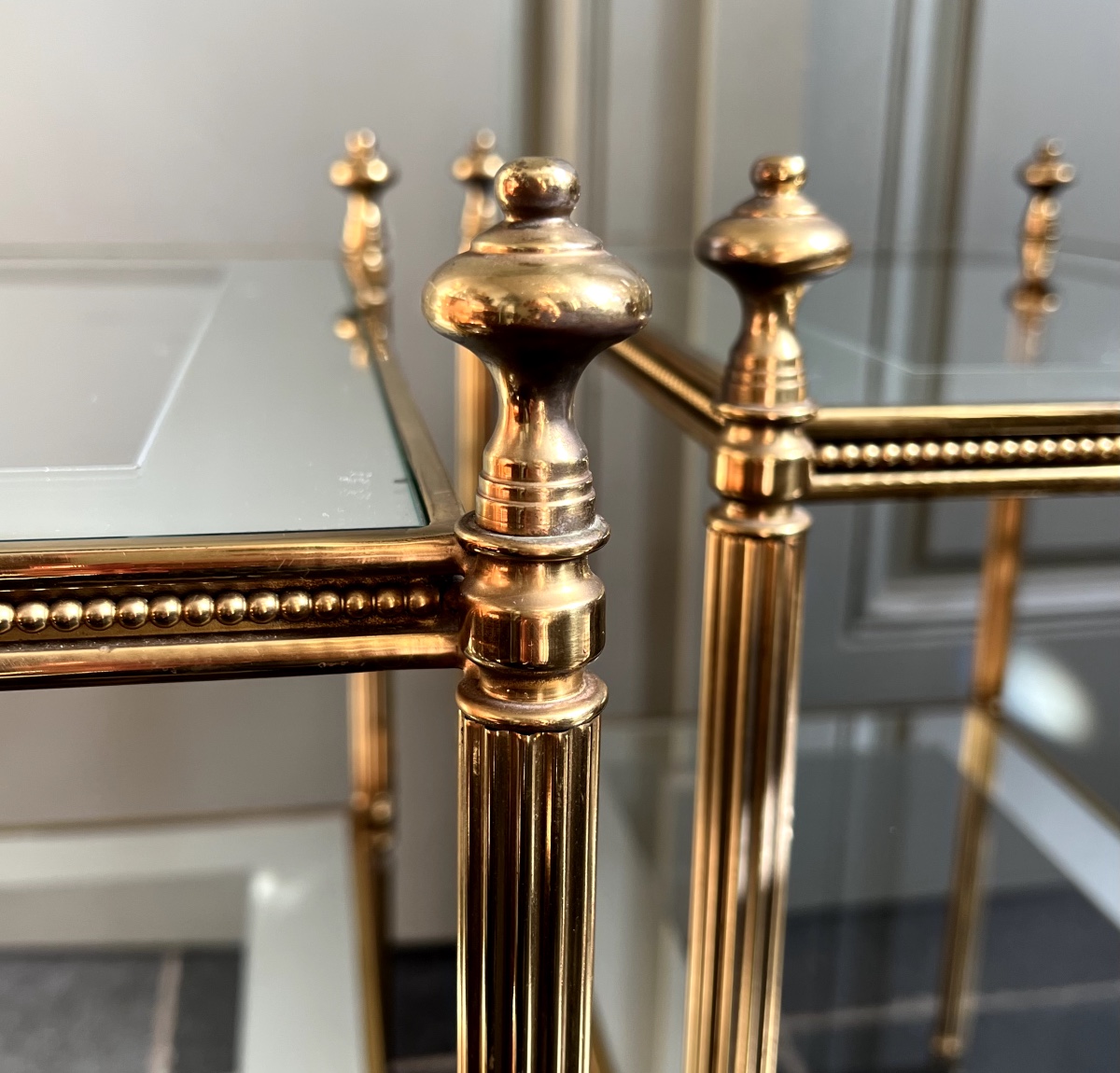 Bronze Side Tables With Mirrored Tops, Attributed To Maison Jansen-photo-3