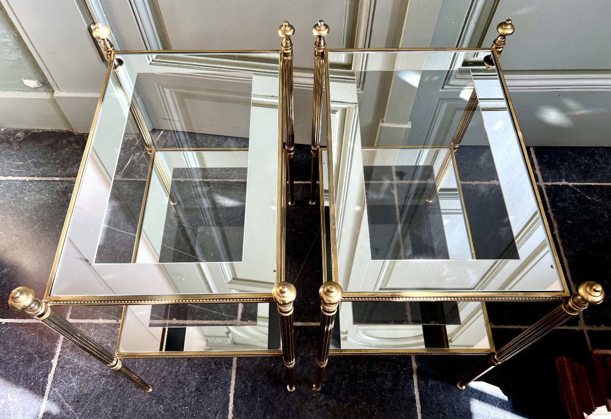 Bronze Side Tables With Mirrored Tops, Attributed To Maison Jansen-photo-1