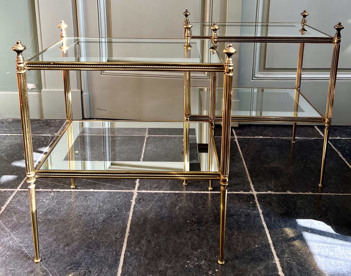 Bronze Side Tables With Mirrored Tops, Attributed To Maison Jansen