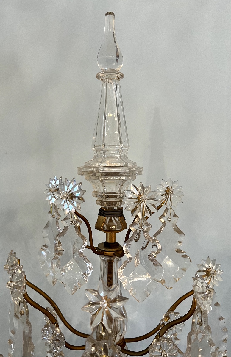 Pair Of Important Louis XV Style Girandoles In Gilt Bronze And Crystal-photo-2