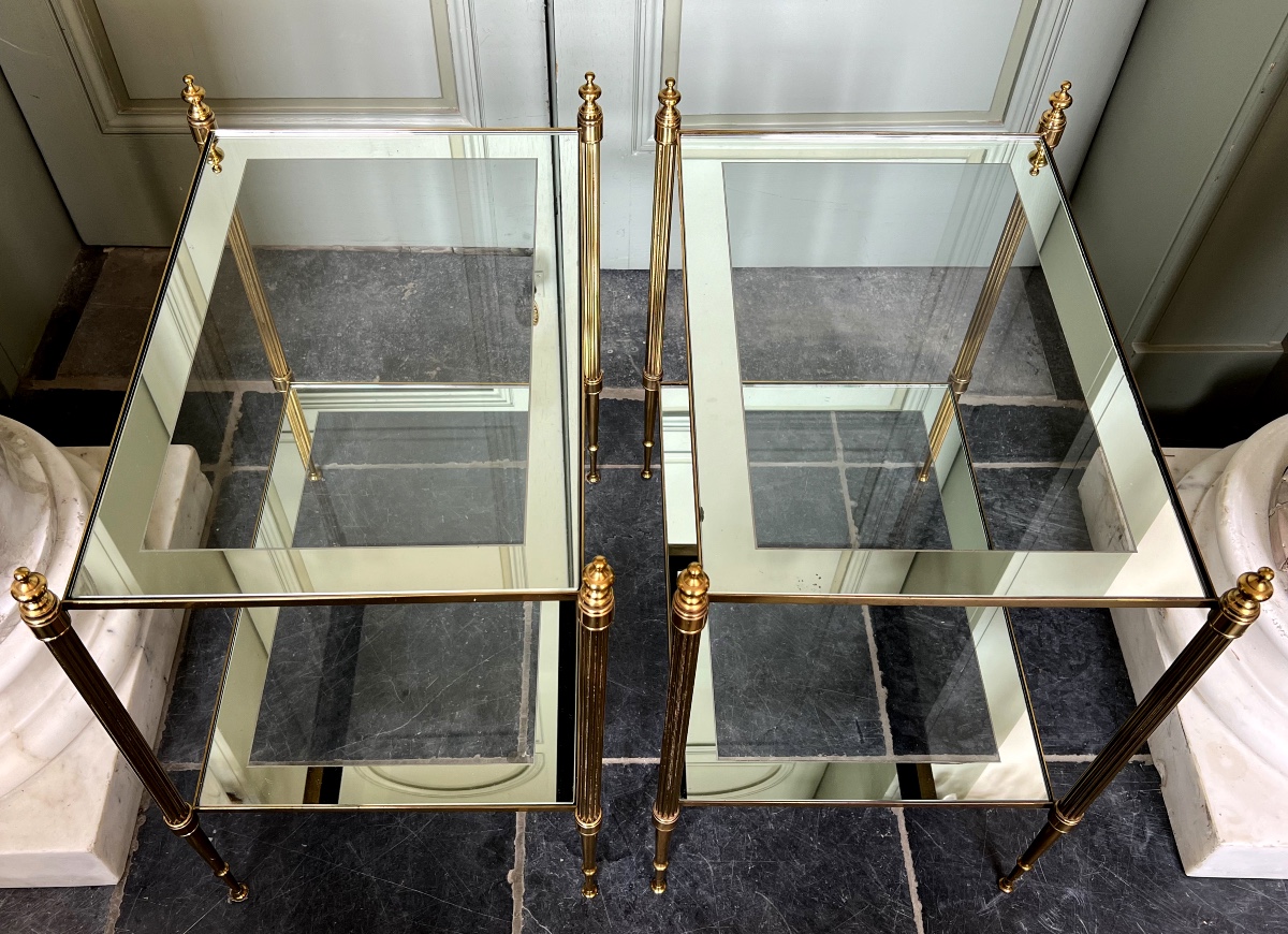 Bronze Side Tables With Mirrored Tops, Attributed To Maison Jansen-photo-2