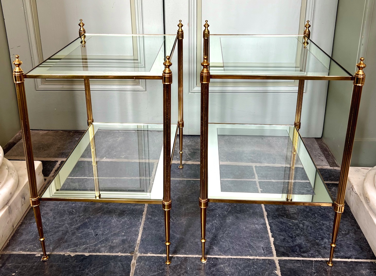 Bronze Side Tables With Mirrored Tops, Attributed To Maison Jansen