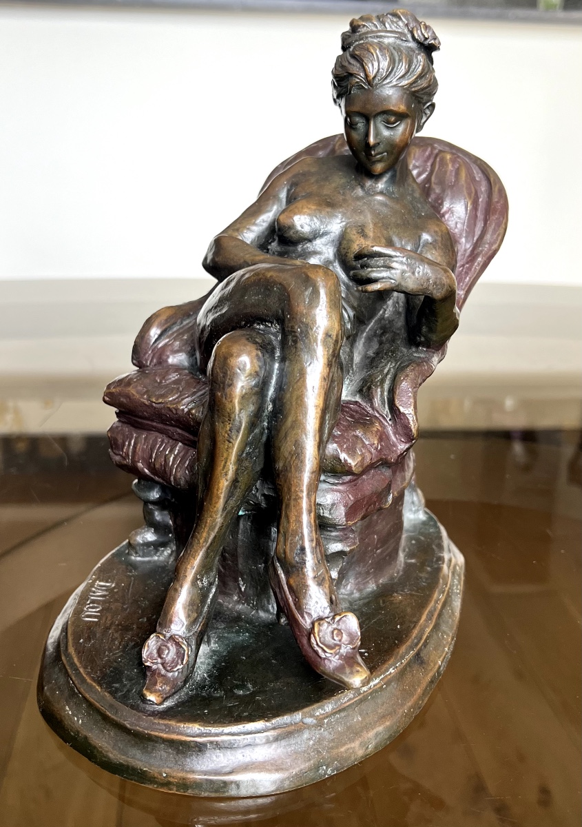 Dalou, Nude Woman Reading In An Armchair, Figurative Bronze-photo-2