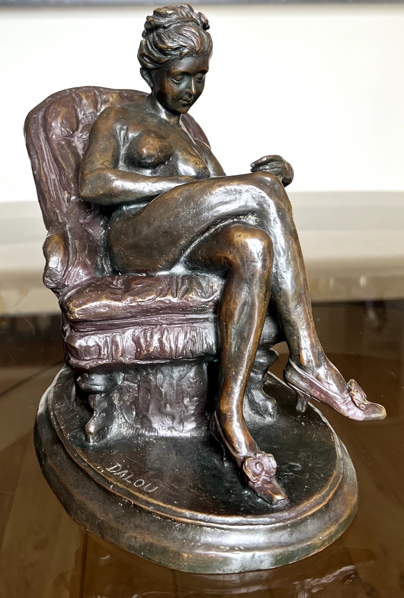Dalou, Nude Woman Reading In An Armchair, Figurative Bronze-photo-3