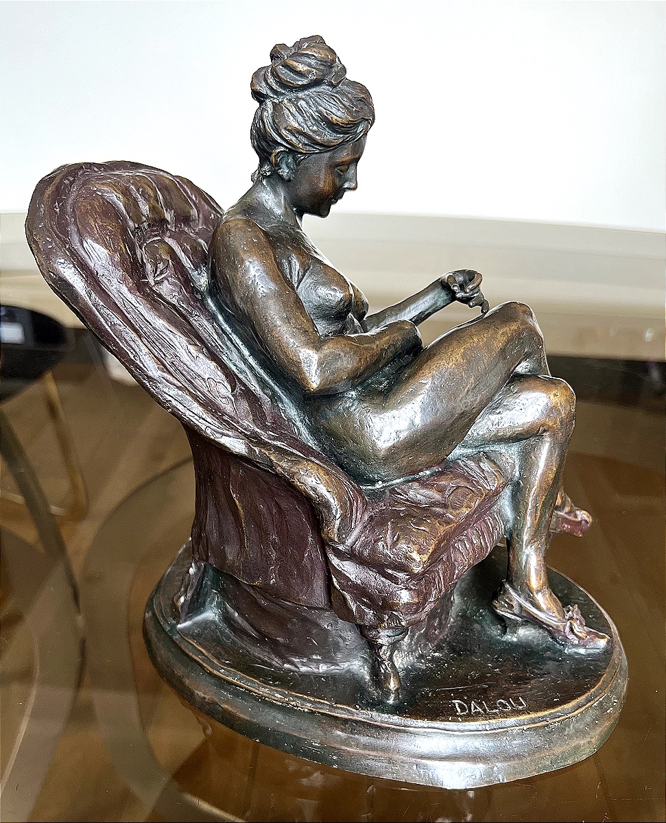 Dalou, Nude Woman Reading In An Armchair, Figurative Bronze-photo-4