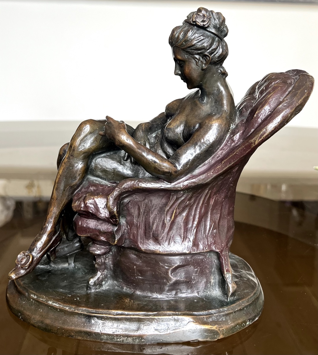 Dalou, Nude Woman Reading In An Armchair, Figurative Bronze-photo-1