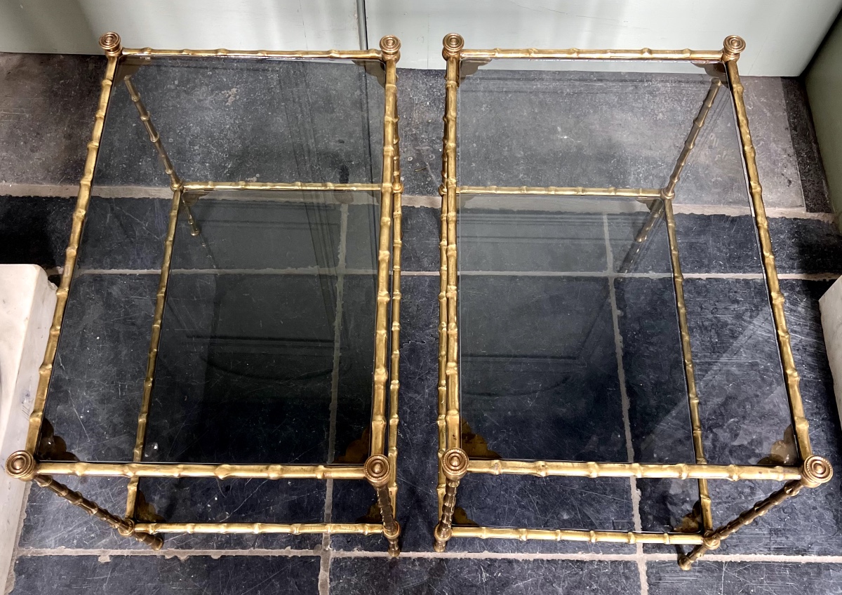 Maison Baguès, Pair Of Gilt Bronze Faux Bamboo Side Tables -photo-4