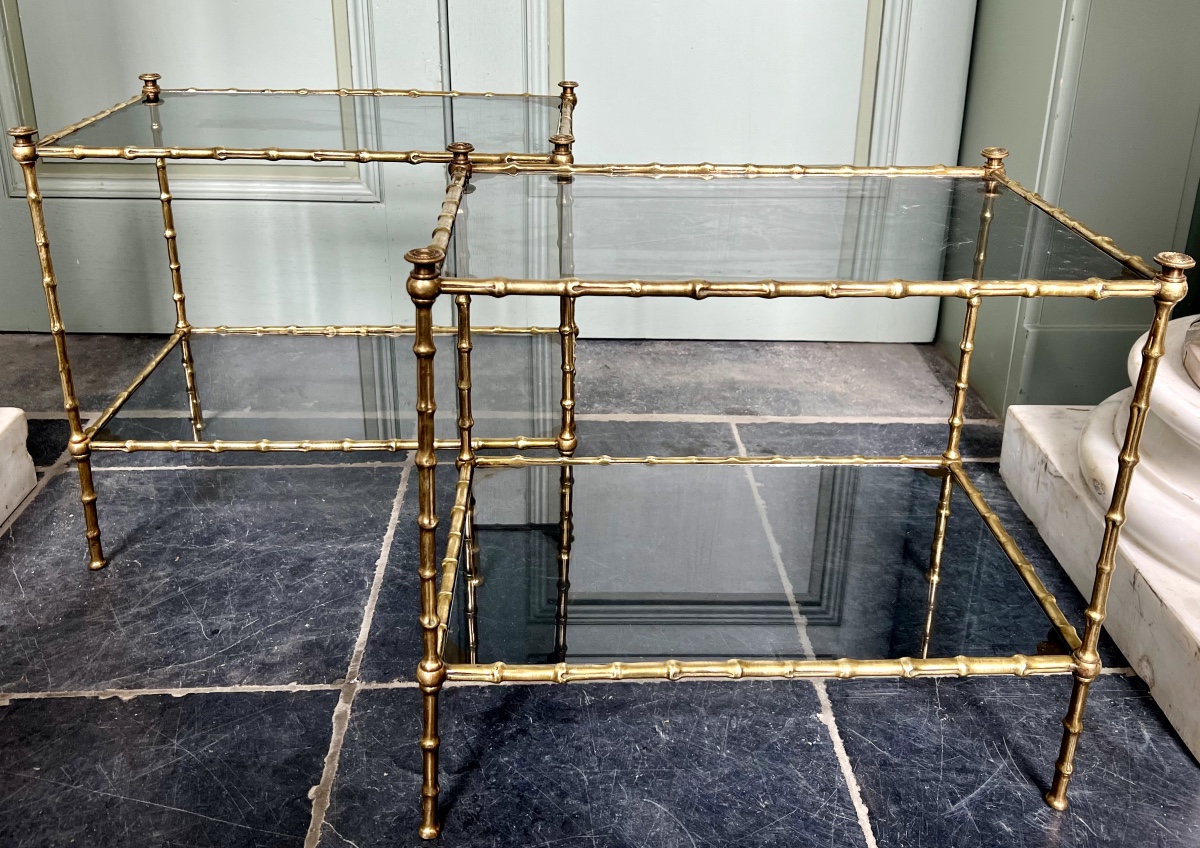 Maison Baguès, Pair Of Gilt Bronze Faux Bamboo Side Tables -photo-1