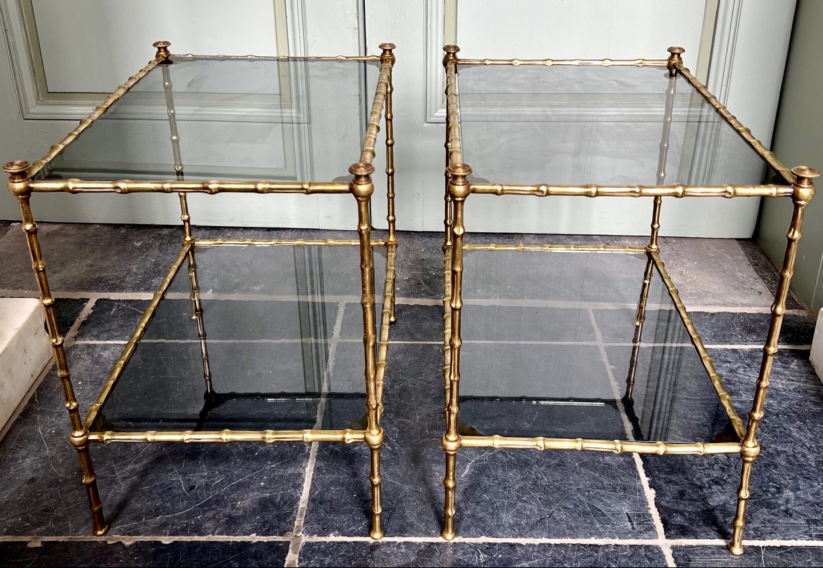 Maison Baguès, Pair Of Gilt Bronze Faux Bamboo Side Tables 
