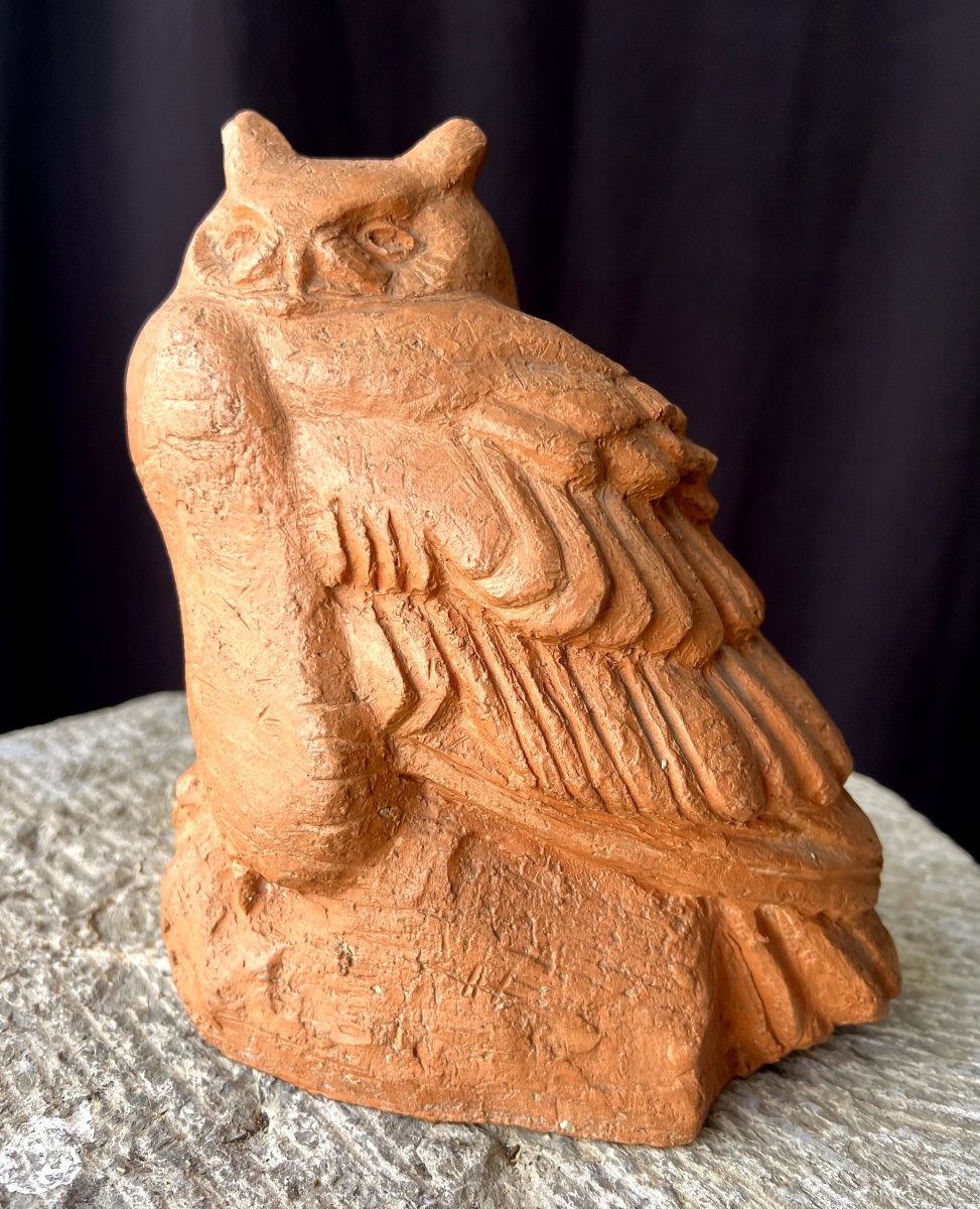 Herbert Geldhof, Hibou en terre cuite, sculpture animalier moderne-photo-2