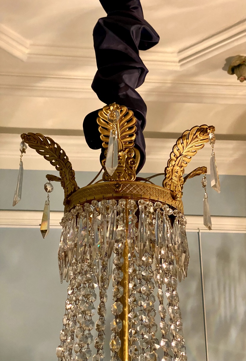A Late Empire Chandelier With Twelve Lights In Gilt Bronze And Cut Crystal-photo-4