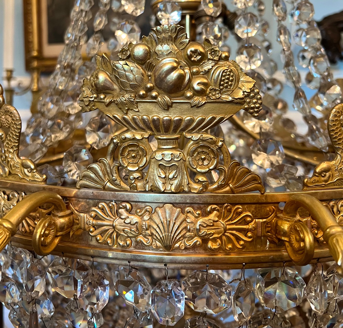 A Late Empire Chandelier With Twelve Lights In Gilt Bronze And Cut Crystal-photo-2
