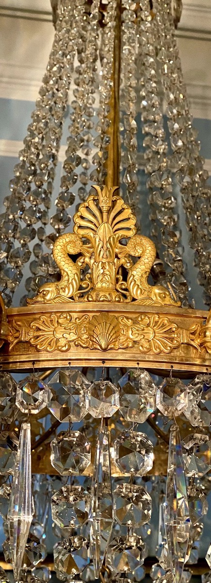 A Late Empire Chandelier With Twelve Lights In Gilt Bronze And Cut Crystal-photo-1