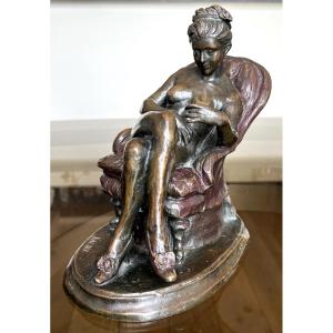 Dalou, Nude Woman Reading In An Armchair, Figurative Bronze