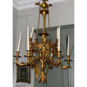 Napoleon 3 Chandelier In Gilt Bronze Neo Greek Style