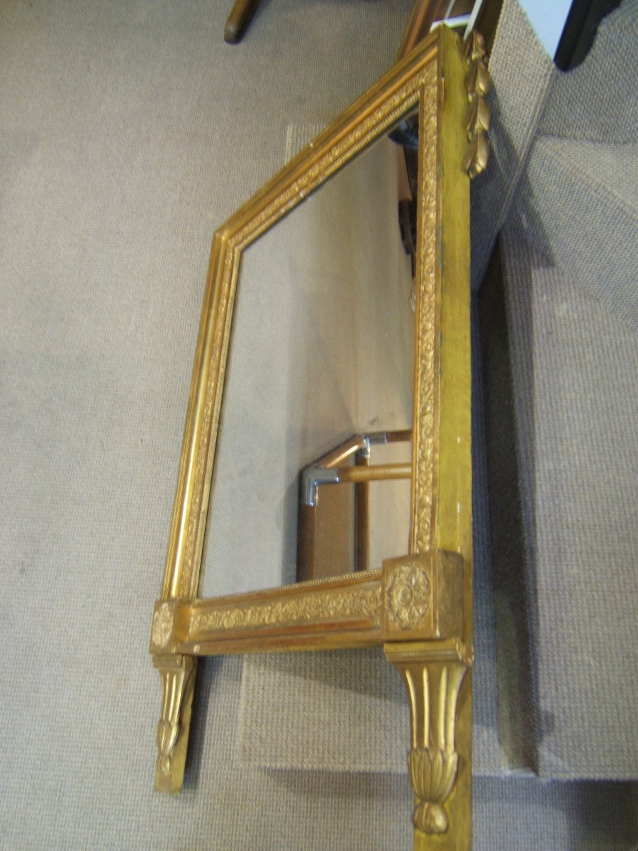 Grand Miroir Et Son Fronton En Bois Doré époque Louis XVI.-photo-1