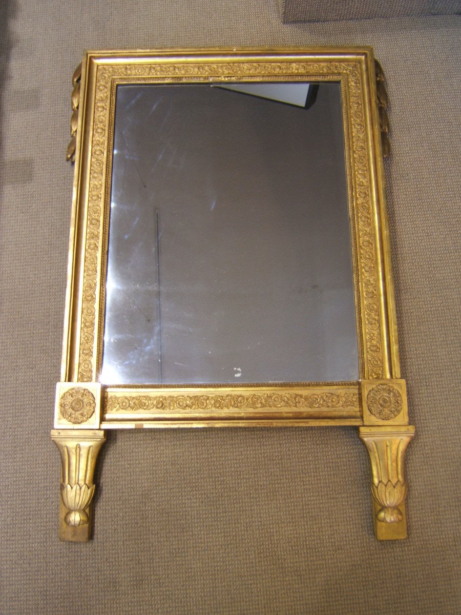 Grand Miroir Et Son Fronton En Bois Doré époque Louis XVI.-photo-5