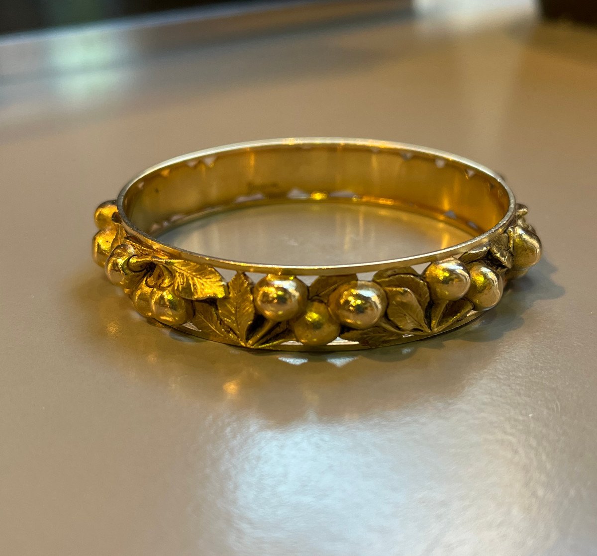 Gold Bracelet Decorated With Cherries. Signed 