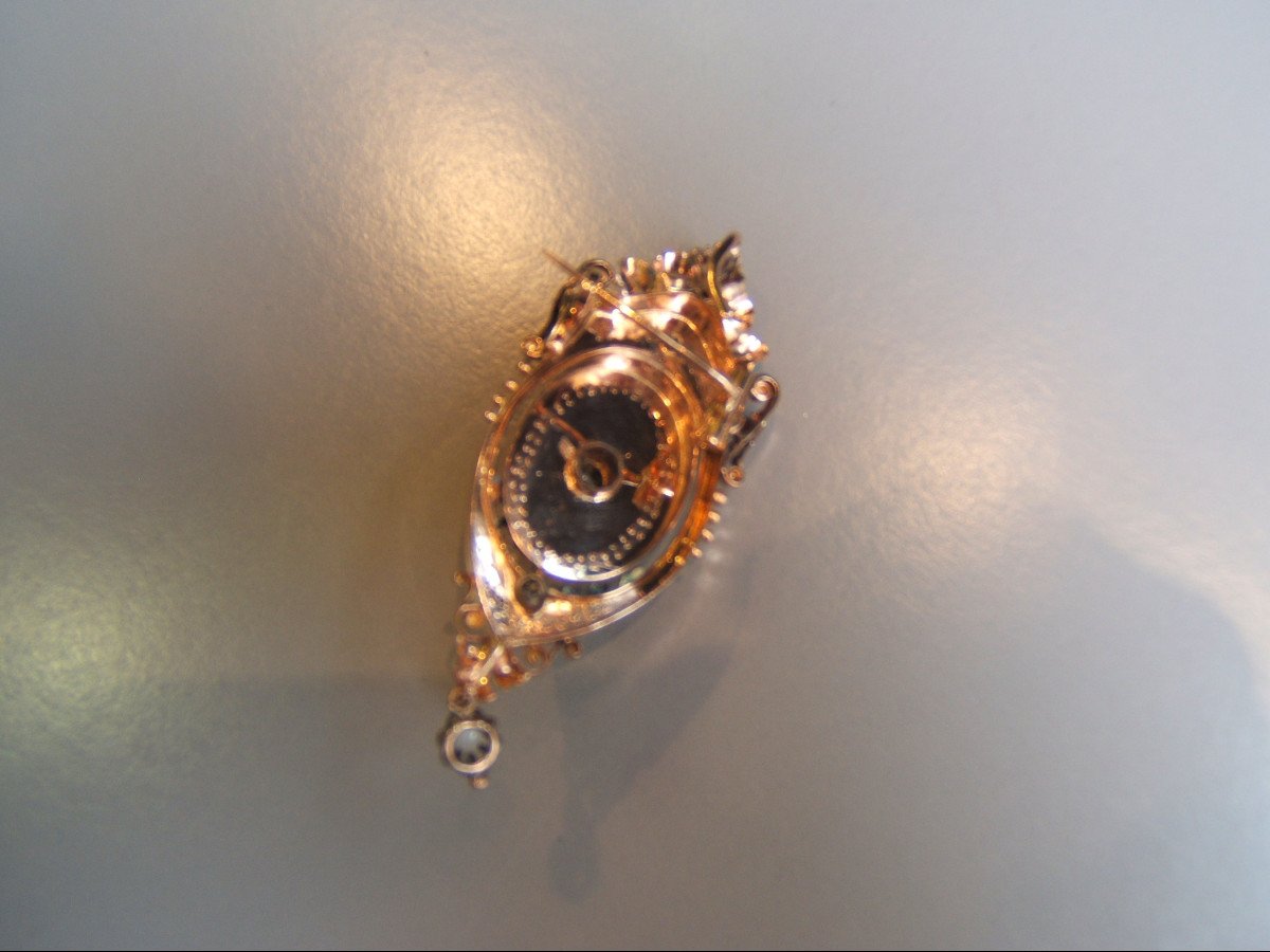 Pink Gold Brooch, Diamonds And Pearls Forming A Pendant. XIXth-photo-2